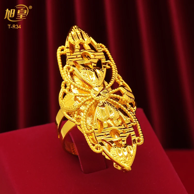 

XUHUANG Ethiopia New Luxury Gold Plated Rings Dubai Arabic Wedding Banquet Designer Finger Rings Trendy Female Jewellery Gifts