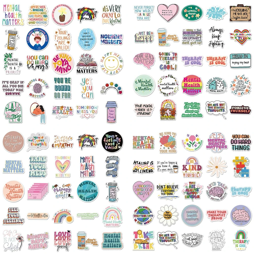Psychological Health Theme Stickers Pack Multi Style Positive Words Sticker for Laptop Books Phone Water Bottles 50/100pcs