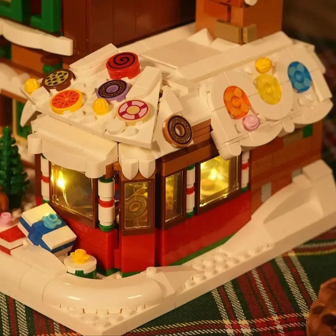 Christmas Gingerbread House Building Blocks ชุด Street View Xtmas House อิฐแสงของเล่นเด็กผู้ใหญ่ Xmas ของขวัญ