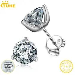 TUHE Unisex Luxury Round VVS1 Moissanite Eearring 925 Sterling Silver Earrings For Women Silver 925 Fine Jewelry