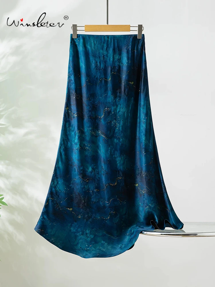 

Winsleter-100%Real Silk Watered Gauze Elegant Skirts, Elastic Waist Jacquard, Women Retro Trumpet Skirts, 2026 Summer B65610CC