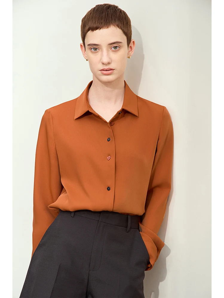 Amii Minimalism Shirts for Women 2024 Autumn New Simple Lapel Color Contrast Button Basic Straight Chiffon Shirt Blouse 12423108