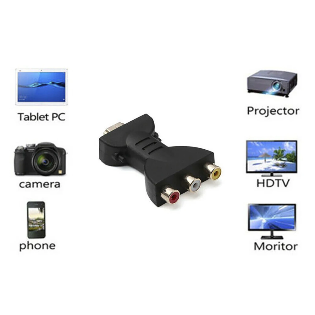 

1pc To Adapter Converter Black Compact Lightweight 1080P Rca Video Audio Converter For Dvd Projectors
