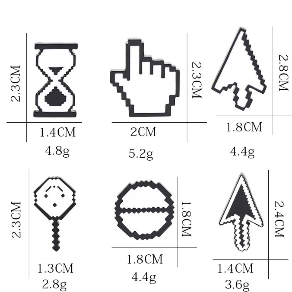 Retro Pixel Style Metal Brooch Computer Mouse Pointer Hourglass Badge Pins Personalized Bag Clip Accessories