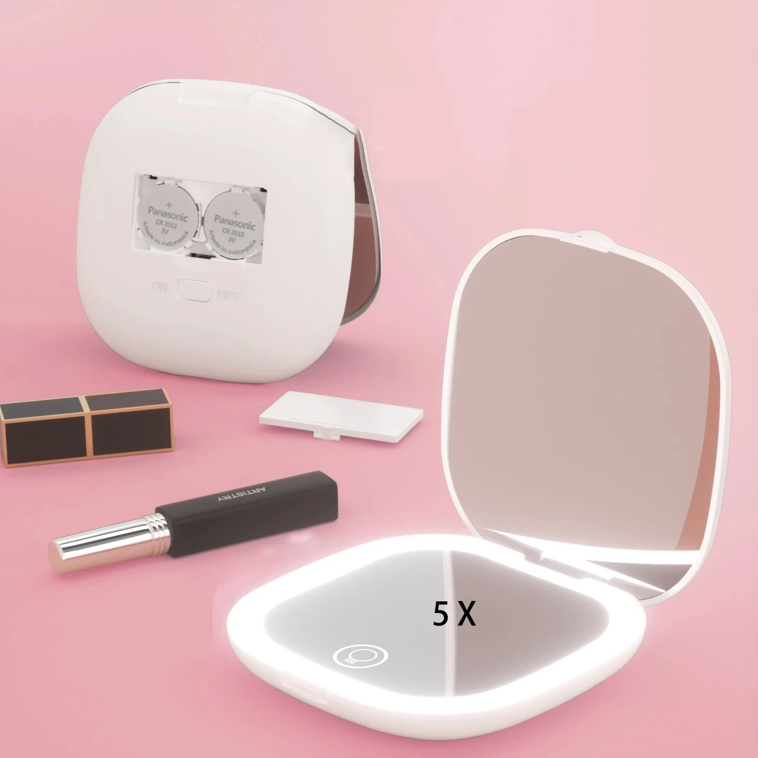 

Led Compact MINI Makeup Mirror With Light 5X Magnifying Small Pocket Portable Travel Pink Black Foldable Cosmetic Vanity Mirrors