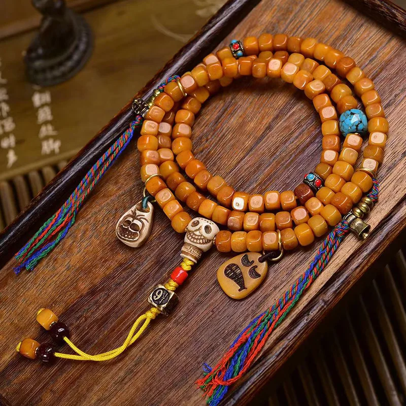 108 Of Backflow Buddha Square Beads Multi-Loop Bracelet Yak Bone Three-Way Accessories