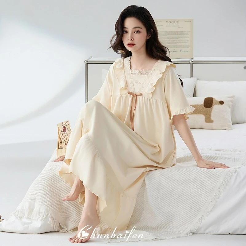 

2026 NEW Skin-Friendly Summer Night Dress Women Cotton Short-Sleeve Loungewear Plus Size Sleepwear Maternity Pajamas