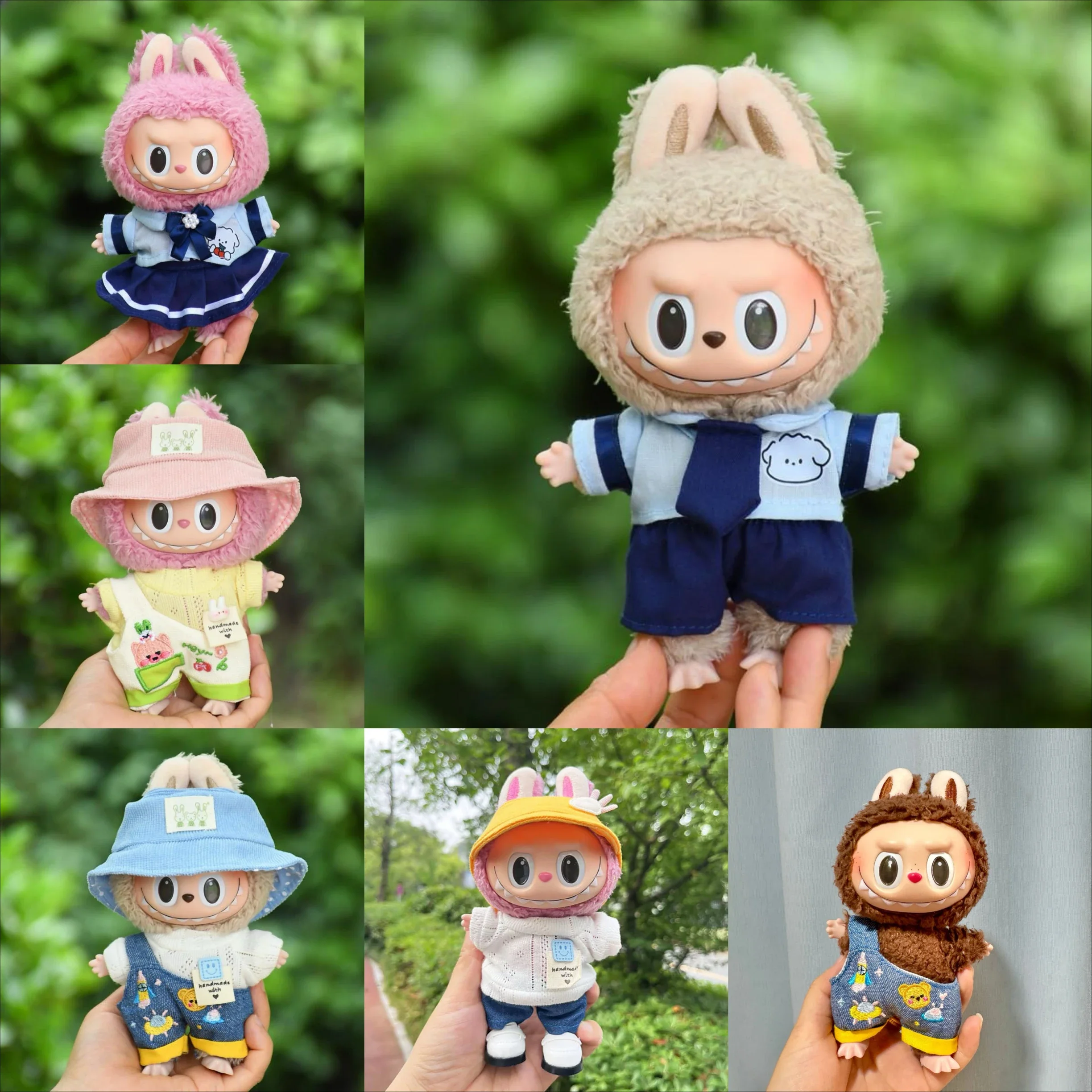 17cm Mini Plush Doll\'S Clothes Outfit Accessories For Korea Kpop Exo Labubu Idol Dolls Student uniform cartoon overalls Clothing