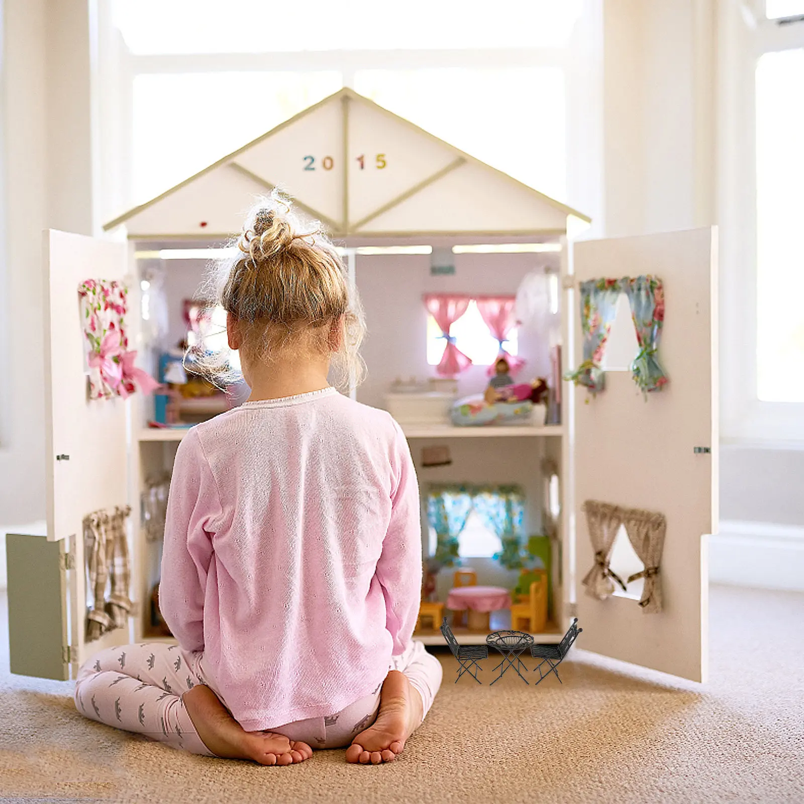 

1Set Miniature Iron Table Chairs 112 Scale Realistic Furniture for Dollhouse Living Room Decoration Compact Mini Furniture