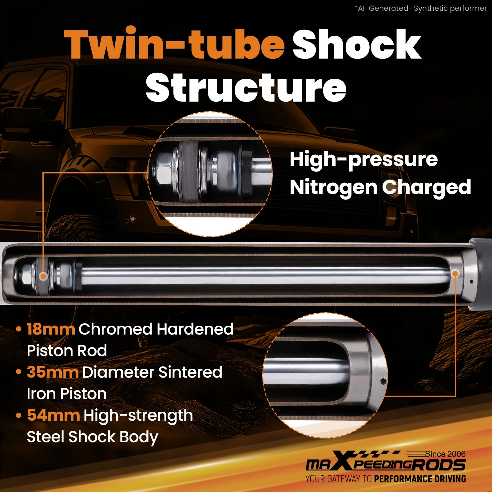 Rear Shock Absorbers for Jeep Wrangler JK Unlimited 4WD 07-18 With 3.5-5