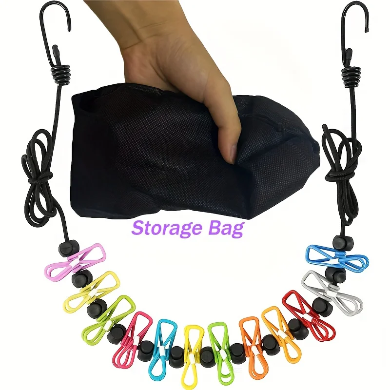 1 portable retractable clothesline for travel, with 12 clothespins and 1 storage bag, suitable for indoor laundry and drying, ou