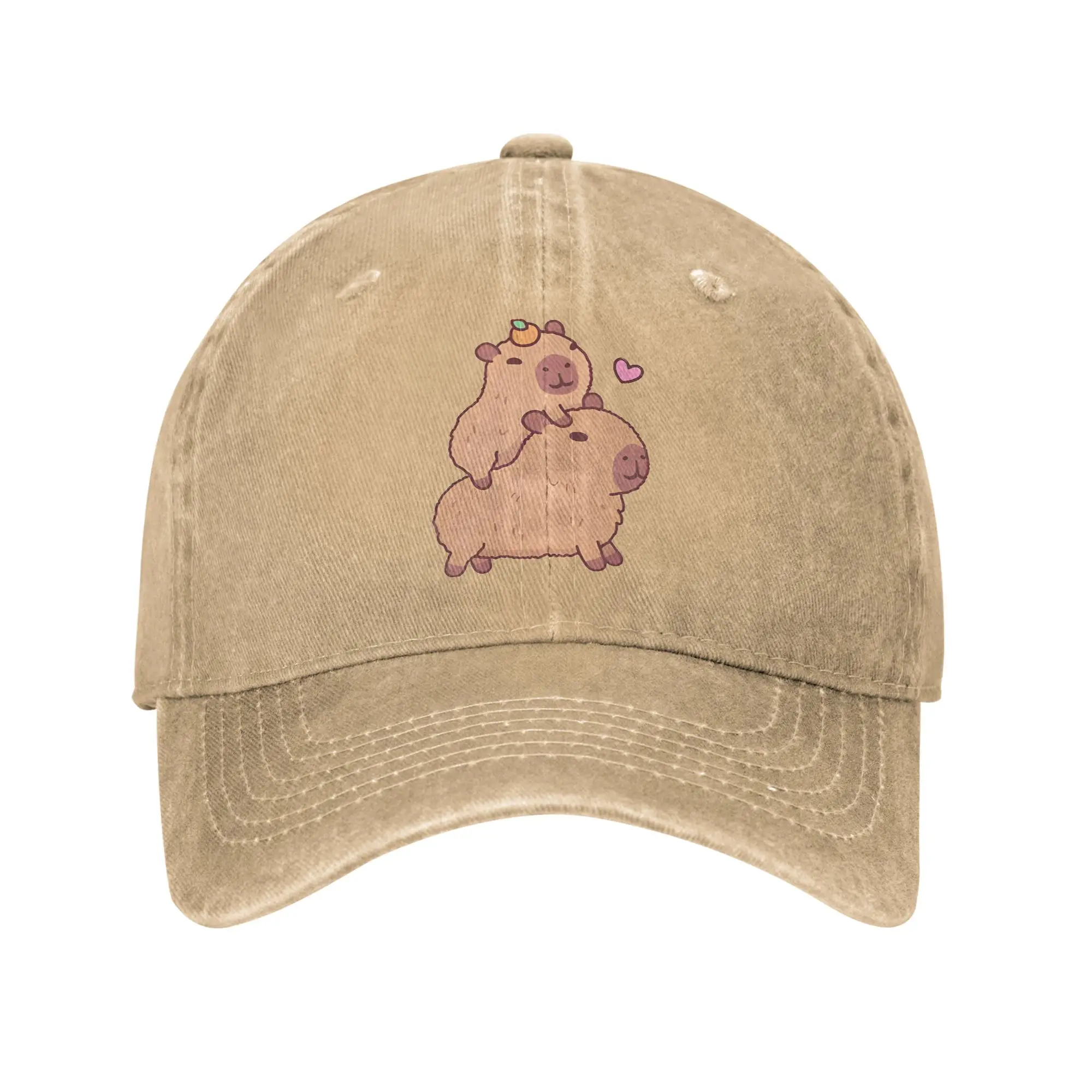 Casual Cute Baby Capybara Hitching A Ride Baseball Caps Men Women Distressed Washed Sun Cap  Outdoor Workouts Fit Caps Hat