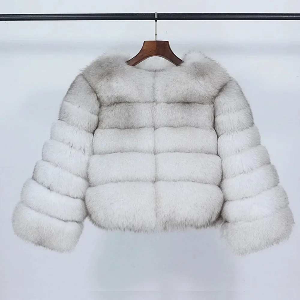 

2024 Real Fox Fur Coat Winter Jacket Women Natural Fox Fur Raccoon Outerwear O-neck Thick Warm Luxury Female Plus Size