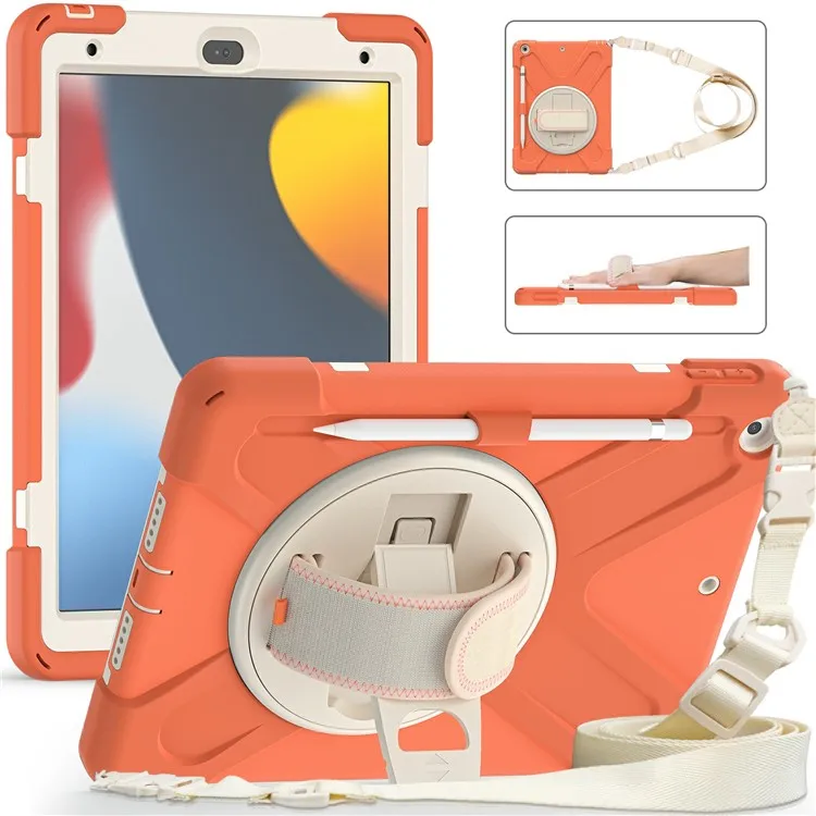 

Hand Band Strap Design Tablet Cover with 360 Degree Swivel Kickstand & Shoulder Strap for iPad 10.2 (2021)/(2020)/(2019) - L