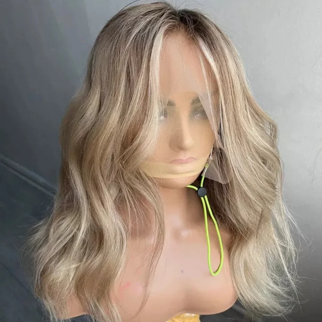 الكتف الجسم موجة أومبير الرماد البني شقراء شعر مستعار اصطناعي فوتورا الألياف الاصطناعية HD الدانتيل شعر مستعار أمامي للنساء المصنع الأصلي الباروكات #1