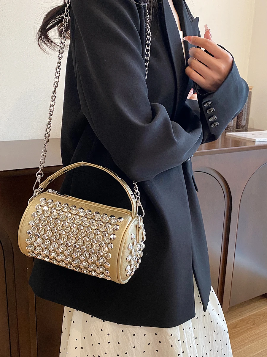 Damska torba z diamentami wodnymi 2024, letnia nowa modna torebka bankietowa, luksusowy projektant, łańcuszek, Crossbody, diamenty do