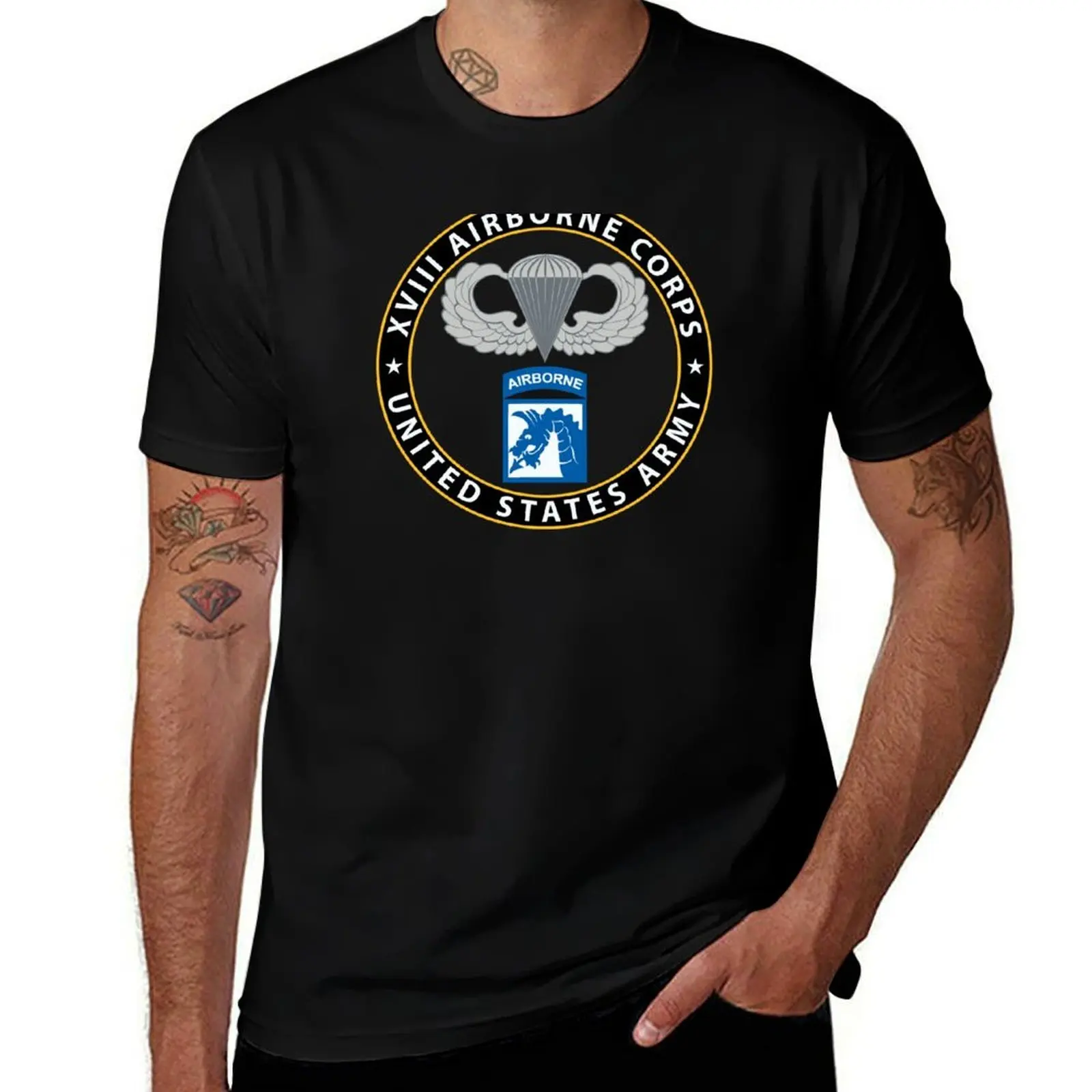 XVIII Airborne Corps Wings T-Shirt Basic Casual Short Sleeve Cotton Shirt
