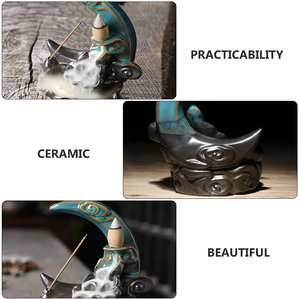 

Ceramic Moon Ornaments Incense Burner Backflow Fountain Censers Holder Waterfalls