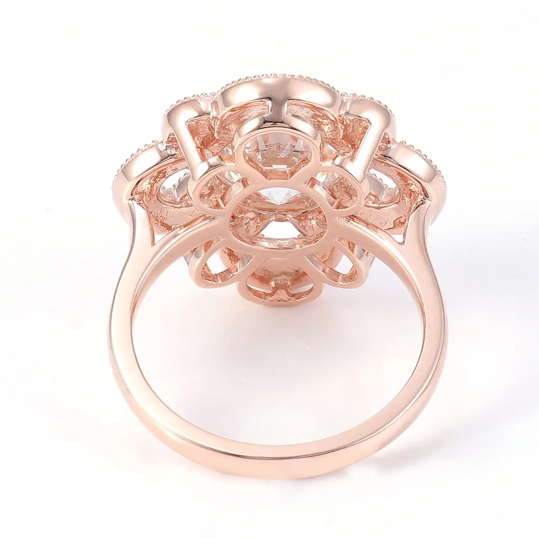 Provence Solid 14K rose gold ring 4ct F color VS1 Lab Grown Diamond ring for women Luxury Flower Wedding Rings custom jewelry