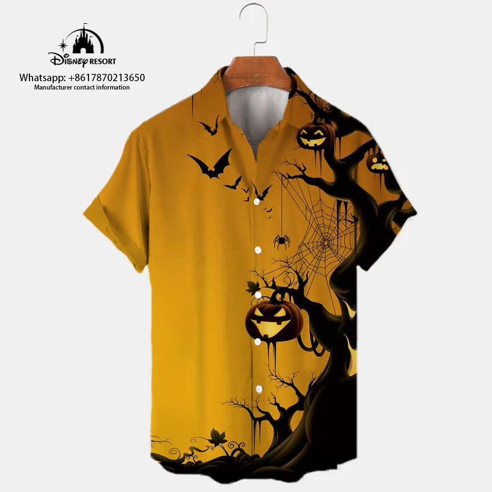 Camisa de manga corta con dibujos animados de Mickey 3D para hombre, camisa informal de manga corta, moda urbana, cómoda, Halloween, novedad de 2024