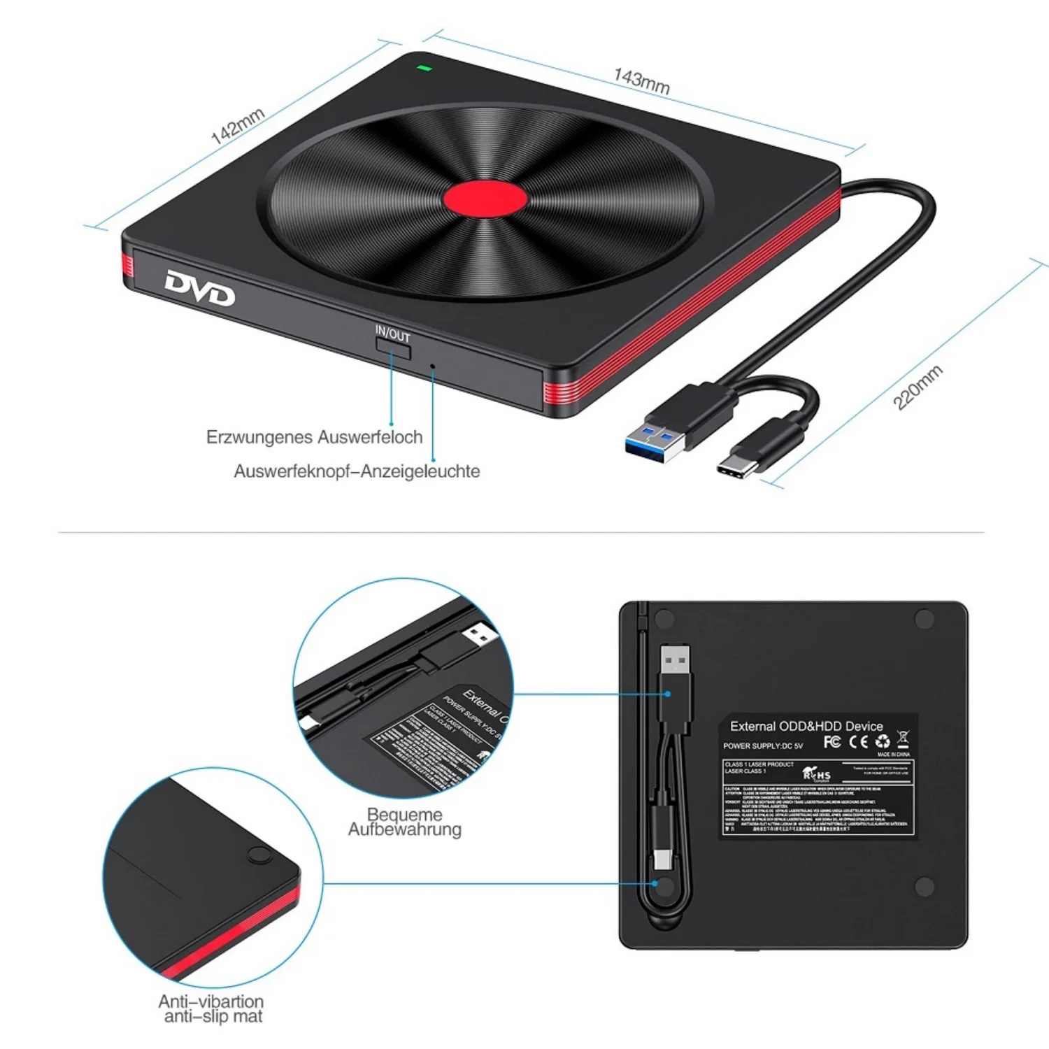 External CD/DVD Drive,USB 3.0 CD DVD +/-RW Burner CD ROM External DVD Drive CD Reader DVD Player for PC Laptop Desktop