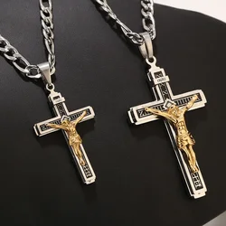 Stainless Steel Large/Small Religious Crucifix Jesus Cross Necklace Pendant Multilayer Jesus Christ Crucifix Necklaces 24''