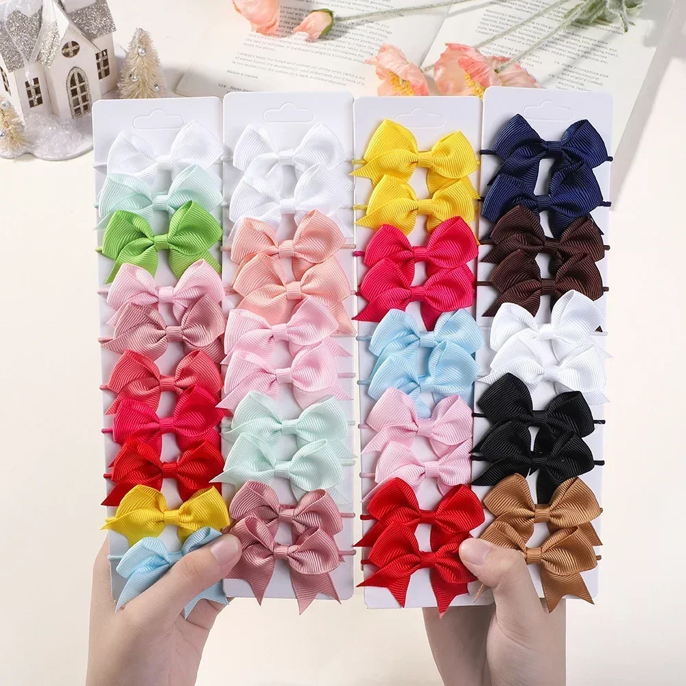 BABY BOWS 10Pcs Bows Elastic Hair Rubber Band Hair Ties Ribbon Pigtail Grosgrain Hair Accessories Girl Head Bands for Children