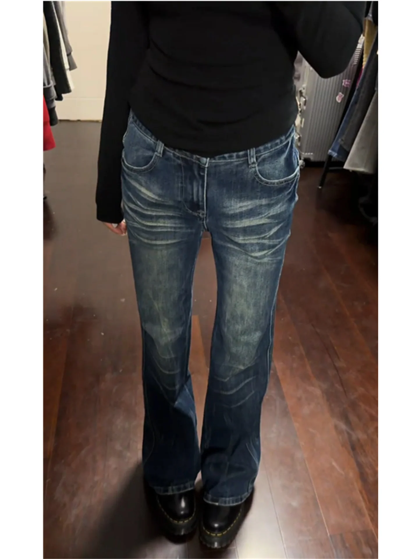 

American Vintage Low Waist Bell Bottom Jeans Women's Loose Drapey High Rise Extended Floor Length Hot Girl Casual Cotton Denim