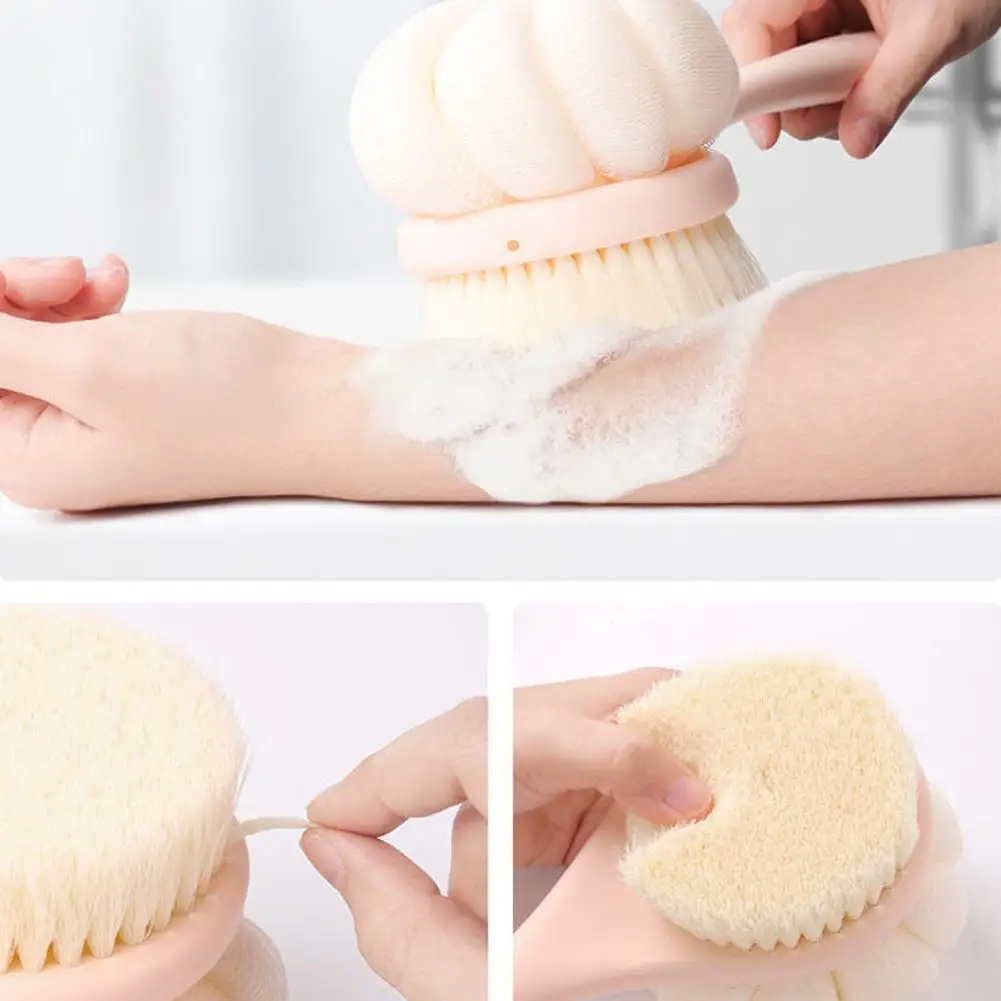 

1pcs Double Sided Scrubbing Tool Bath Brush Long Handle Fur Bath Soft Strong Rubbing Brush Scrubbing Tool Detachable Back T L1B5