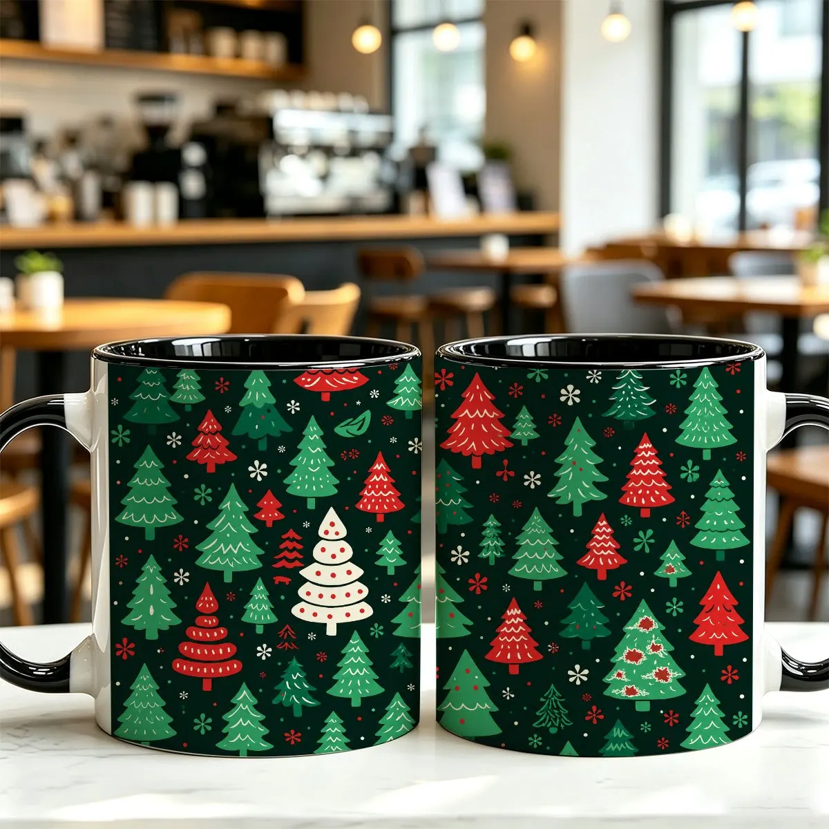 1pc 1pcs 11oz Ceramic Mug with Multicolor Christmas Tree Print - Durable Coffee Cup Suitable for Home, Office, Daily Use, Ideal Gift for,, Colleagues, Holiday Season, Smooth Glossy for Hot/ Beverages
