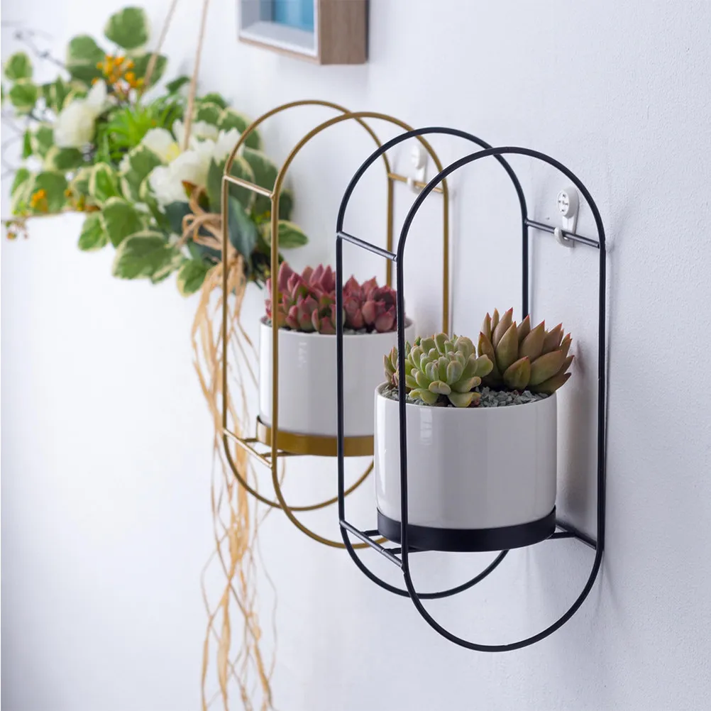 1Set Space Saving Wall Mounted Planter Set Iron Flowerpot Bracket Holder with White Ceramic Pot for Balcony Windowsill Garden