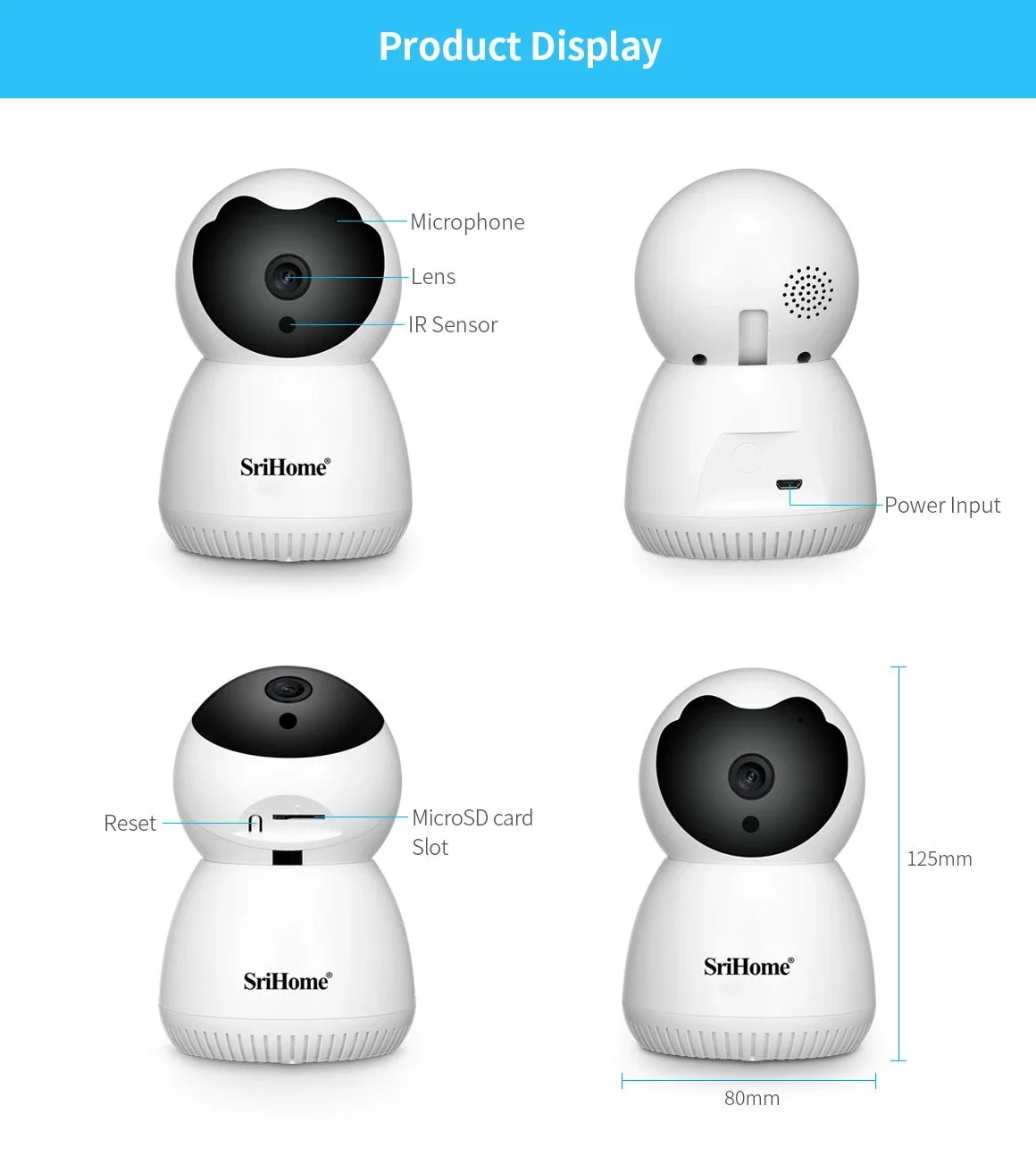 IP-камера видеонаблюдения Srihome SH036, 360 МП, Wi-Fi, °