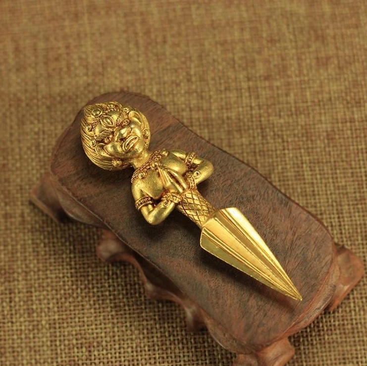 LL Small Size Golden Pure Copper Three Sided Phurba Vajra Tibetan Practice Dharma Tool