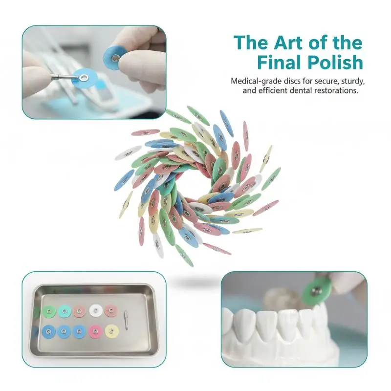 40Pcs Dental Polishing Discs 12mm 14mm Composite Finishing Disc Colorful Contouring Mandrel Teeth Whitening Dental Consumables
