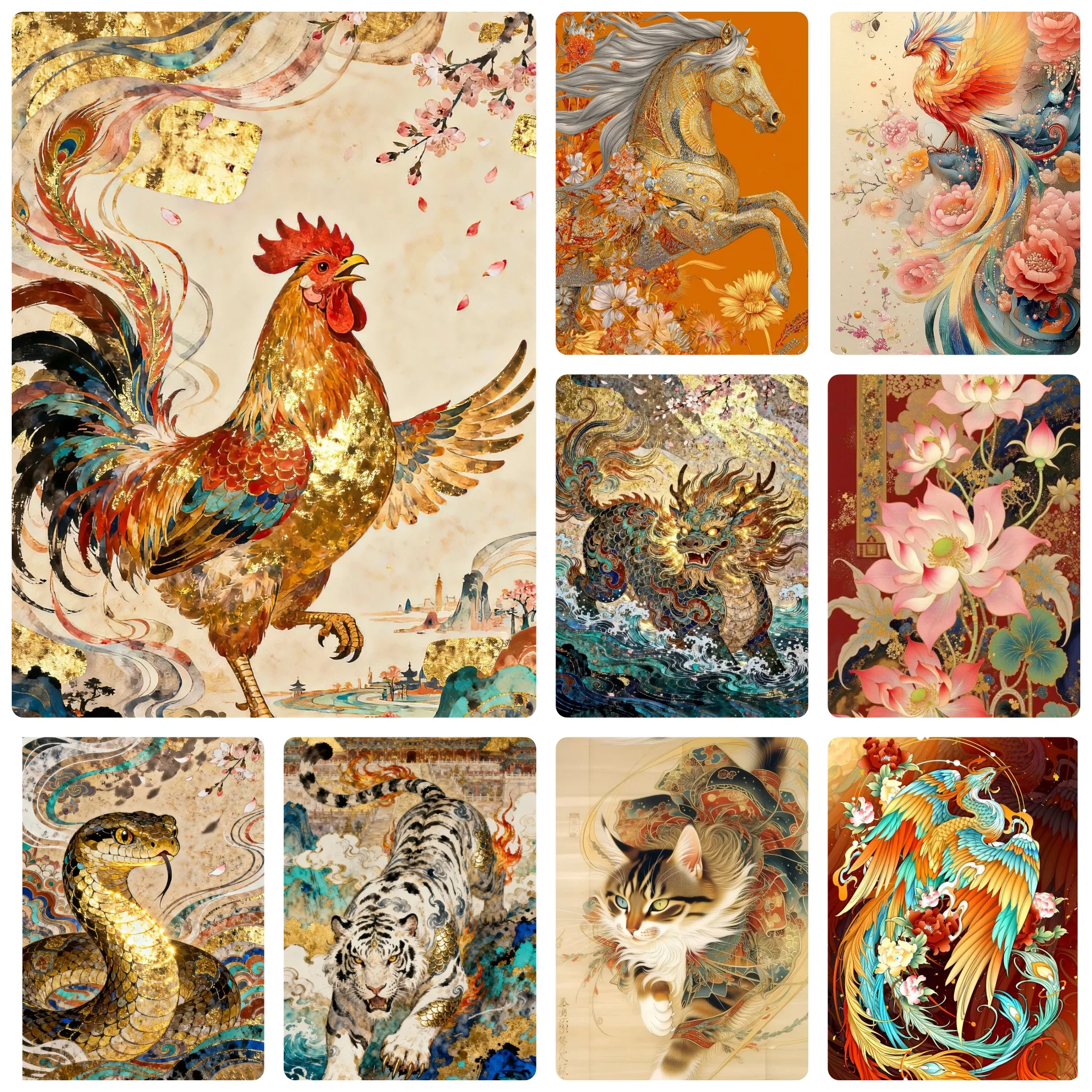 DIY Oriental Golden Zodiac Myth Creature Vintage Art Diamond Painting Mosaic Handmade Art Exquisite Wall Decoration