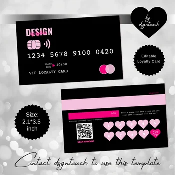 Dsgntouch DIY Loyalty Card สําหรับส่วนลดเทมเพลตสไตล์บัตรเครดิตพร้อมรางวัลของลูกค้า Nails Hair Lash tech Business Card