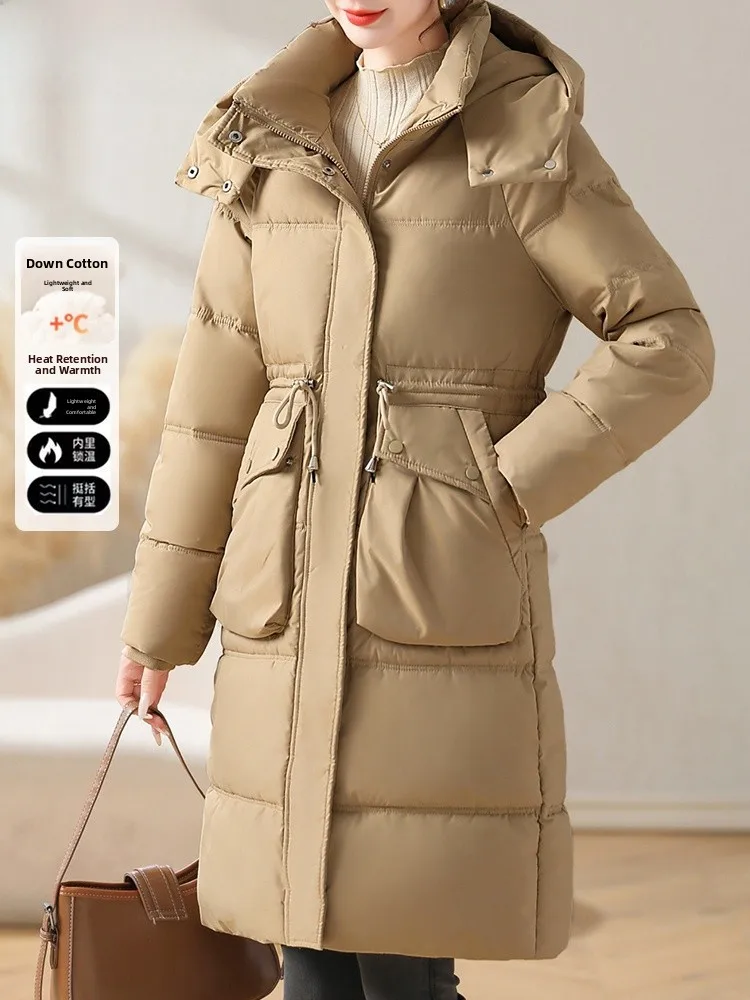 

Faionable Thiened down Cotton Jaet for Middle-Aged Women Winter Coat Long Sle Polyester Fiber Zipper Closure Hooded