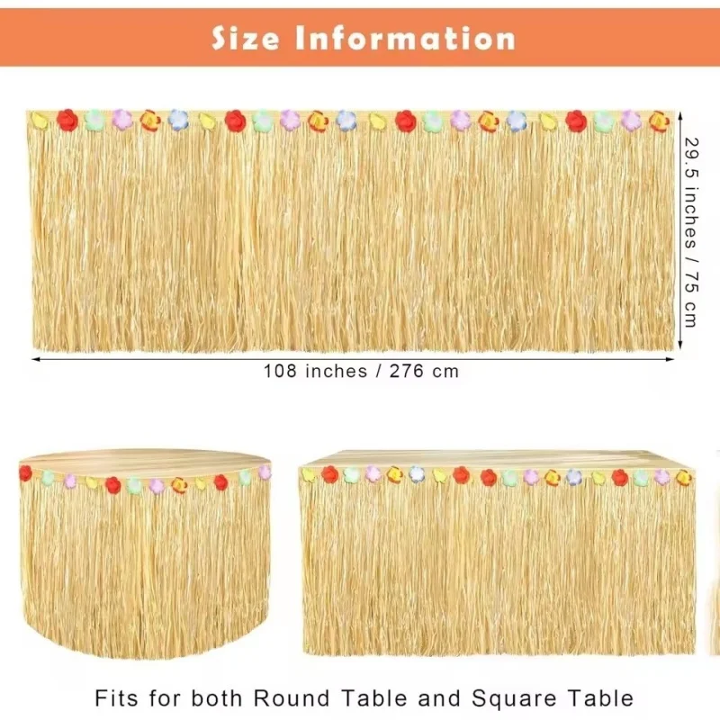 1 Set Vibrant Tropical Hawaiian Table Skirt, Easy-Hang & Reusable Decor for Party, Luau & Outdoor Events - Summer Party Decor