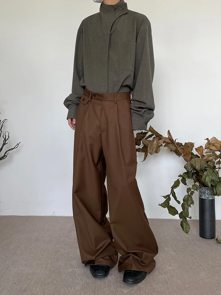 

Loose Straight Leg Men's Pants High Waist Wide Leg Casual Long Trousers Pure Color Japanese Style Youth Fashion Spring Summer