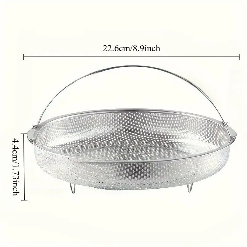 1pc Stainless Steel Steaming Rack, Household Steaming Grid, Draining Basket, Washing Fruit Strainer, Steamer Basket with Handle