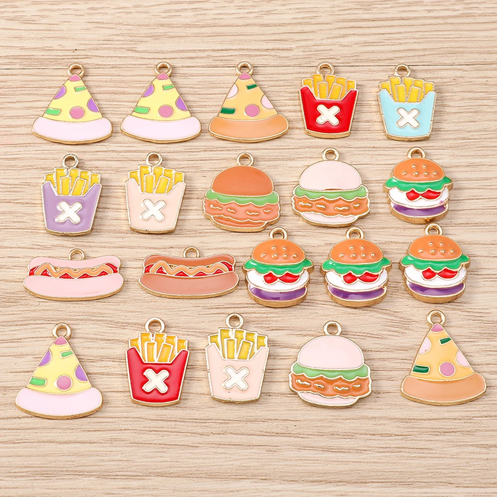 

Tusember 10pcs Cute Enamel French Fries Hot Dog Pizza Hamburger Charms for Jewelry Making DIY Food Earrings Necklace Accessories