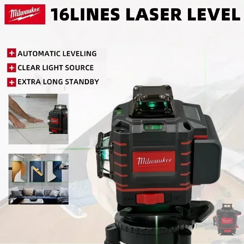 Milwaukee 4 côtés * 360 degrés Vertical 4.2 V 3-4D niveau Laser 16 lignes auto-nivelant ligne transversale verticale Lase niveaux Laser vert