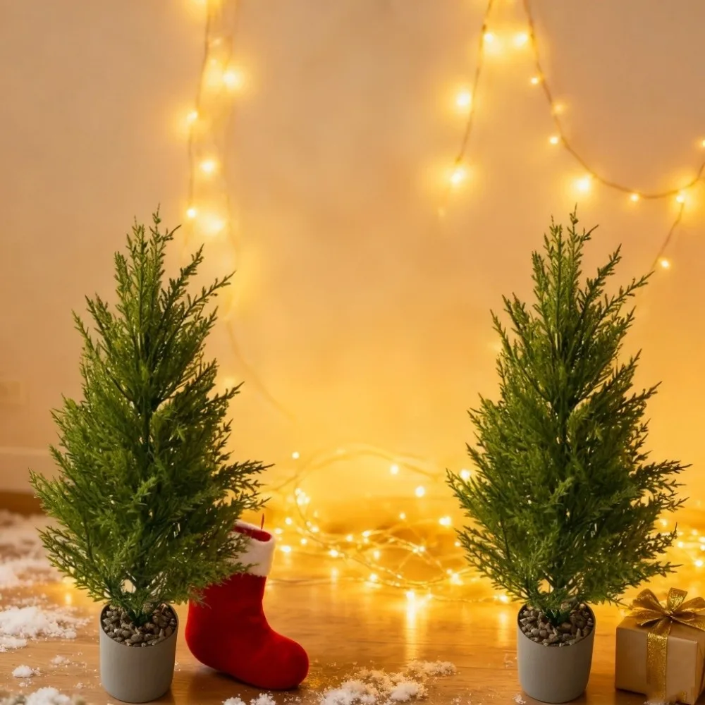 

1/2Pcs 42CM Artificial Small Pine Tree Plastic Green Red Artificial Christmas Pine Tree Artificial Pine Bonsai Ornaments