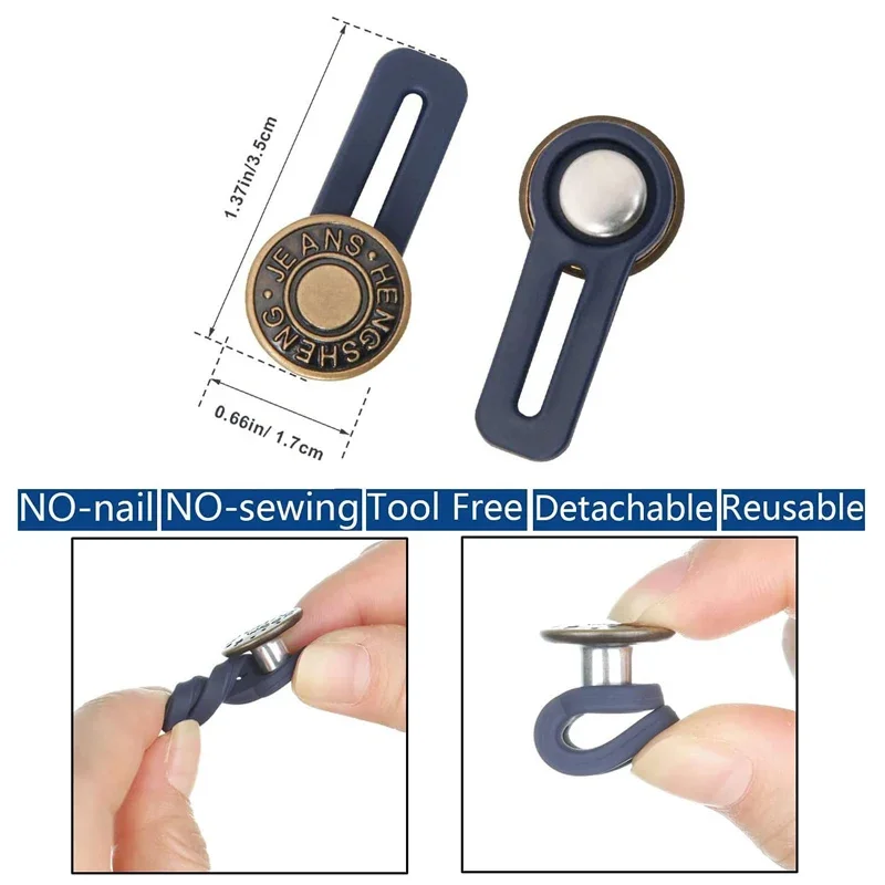 Adjustable Jeans Button Extender Free Sewing Pants Waist Loose Size Metal Buttons Pins Instant Silicone Waistband Extenders