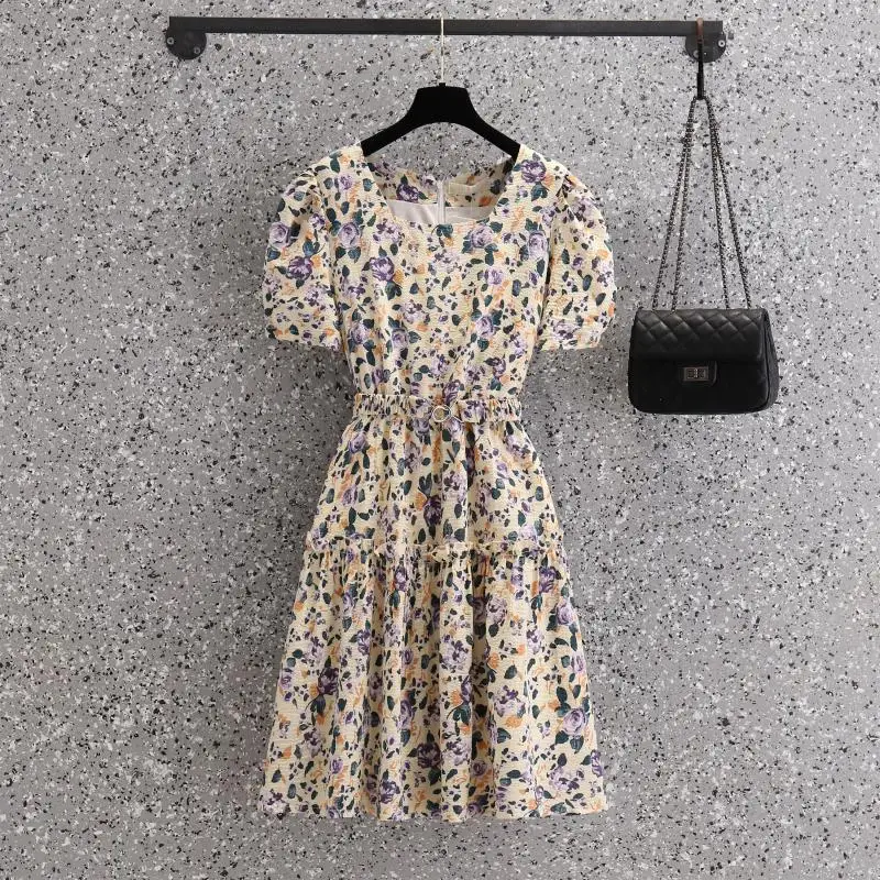 Robe de soirée Vintage à imprimé Floral pour femmes, tenue à genoux, style Boho, manches courtes, à la mode, grande taille, vêtements féminins, été, 2022