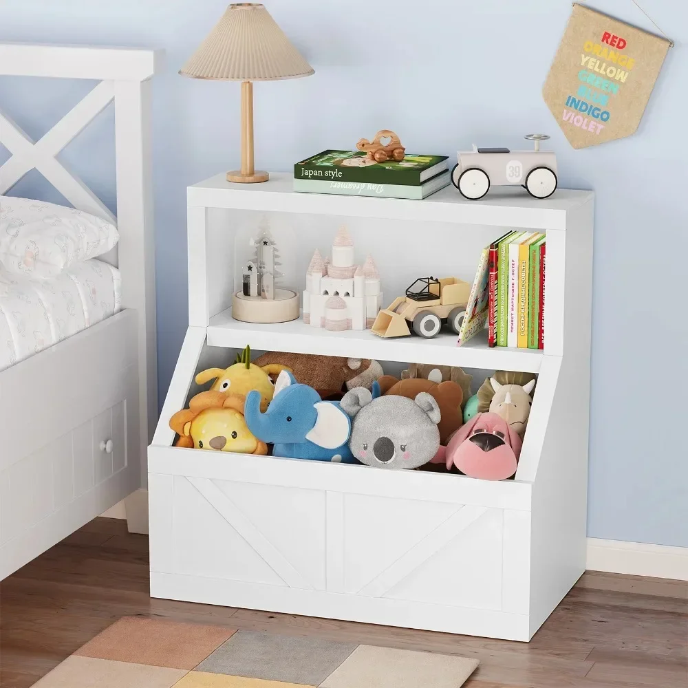 

Wooden Toddler Bookcase Cabinet with Storage Organizer, Children's Large Cubbies for Playroom, Kids Bookshelf and Toy Storage