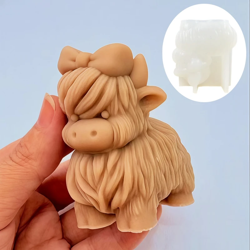 3pcs/set Cute Cow Candle Silicone Mold Wearing Hat Cow Dad Shape Resin Mould Smile Honest Bow Yak Mom Gypsum Molds Gift