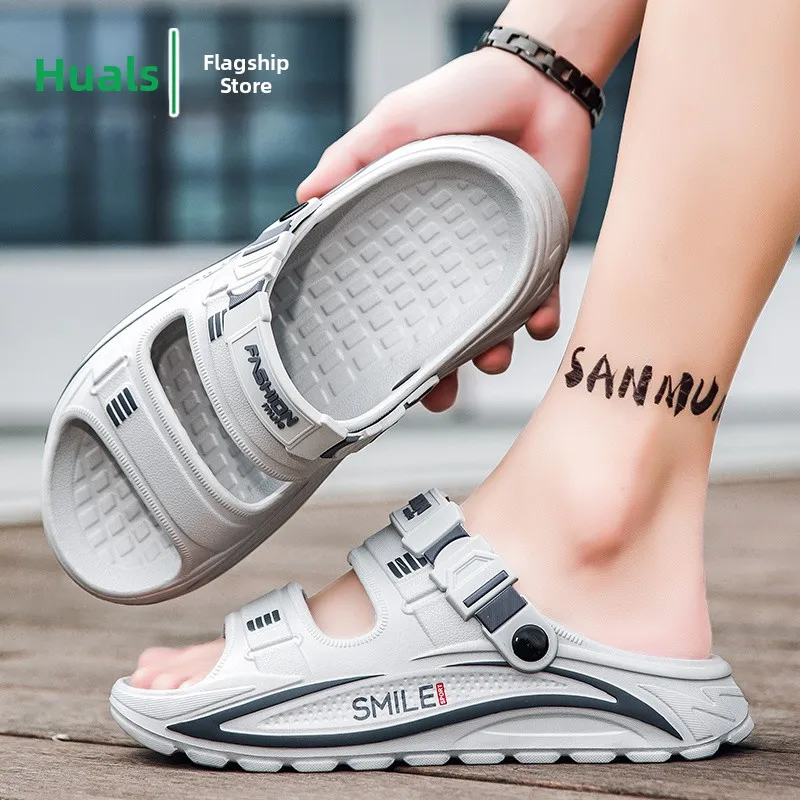 Men's Summer Outdoor Sports Casual Thick Bottom Sandals Anti-Slip Beach Shoes Low Top Korean Style EVA Waterproof Slip-On