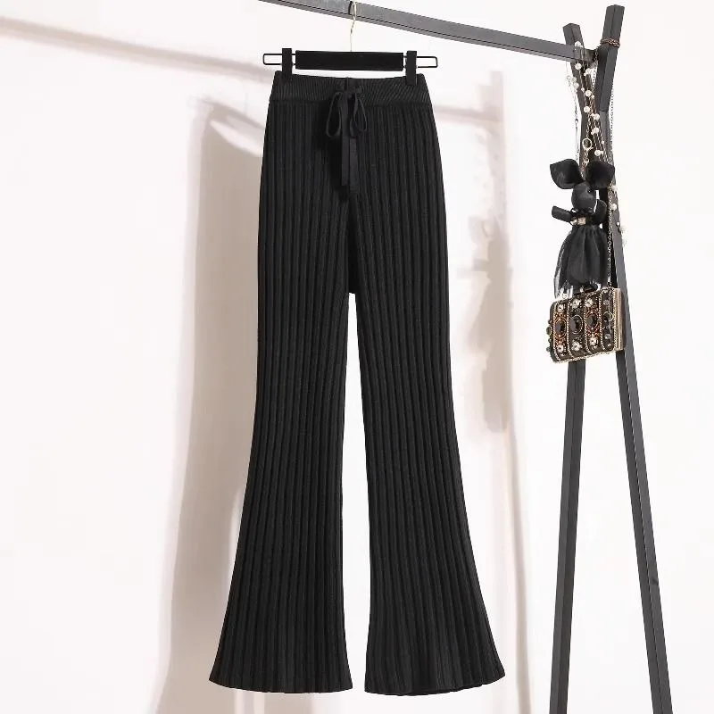 High-waisted Knitted Pants for Women 2025 Autumn and Winter New Loose Casual and Versatile Micro-flare Wide-leg Pants