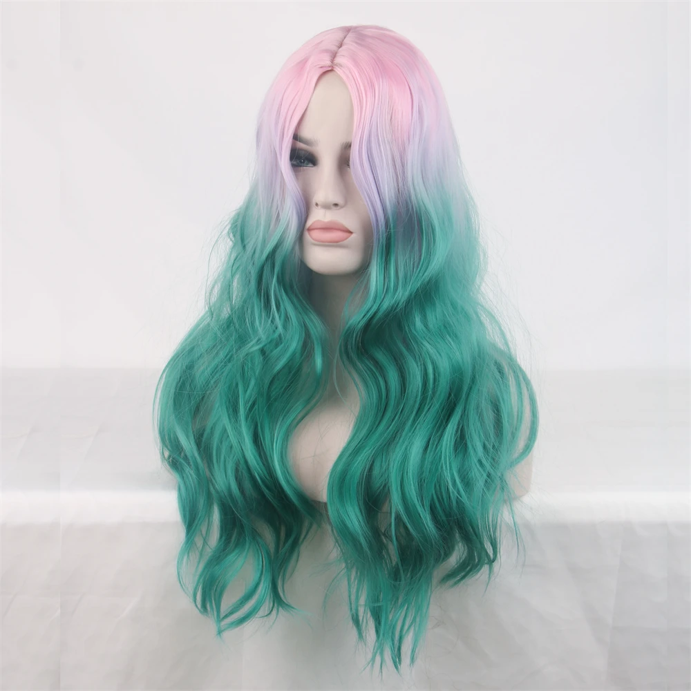 WoodFestival Synthetic Hair Wigs For Women Grey Wig Cosplay Long Red Blonde Blue Black Pink Brown Wavy White Ombre Green Rainbow